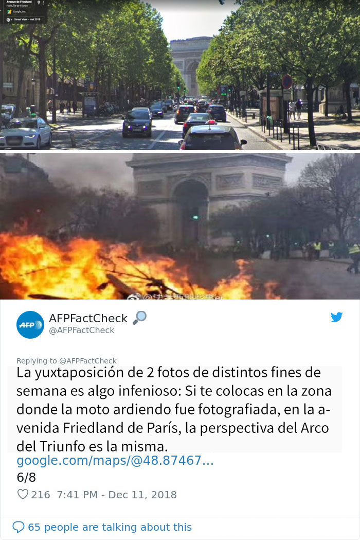 Muestran el "aspecto real" de las fogatas en las protestas de París, pero los hechos hablan por sí mismos