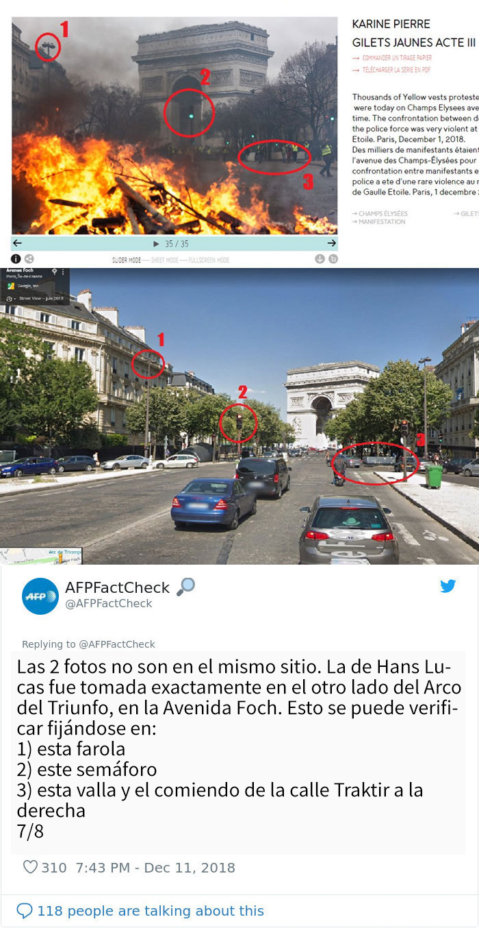Muestran el "aspecto real" de las fogatas en las protestas de París, pero los hechos hablan por sí mismos