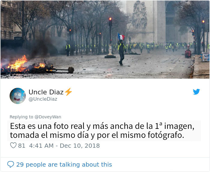 Muestran el "aspecto real" de las fogatas en las protestas de París, pero los hechos hablan por sí mismos