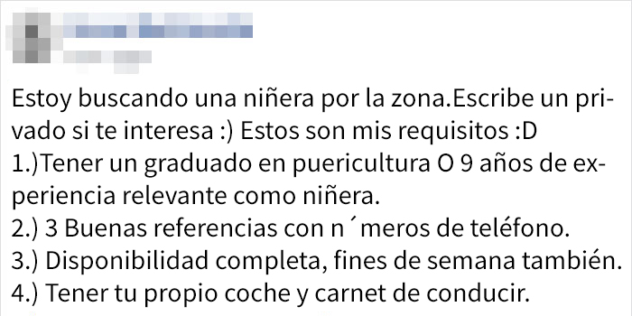 Los requisitos de esta madre para contratar a una niñera son tan irreales que los han publicado en un grupo para reírse de ello
