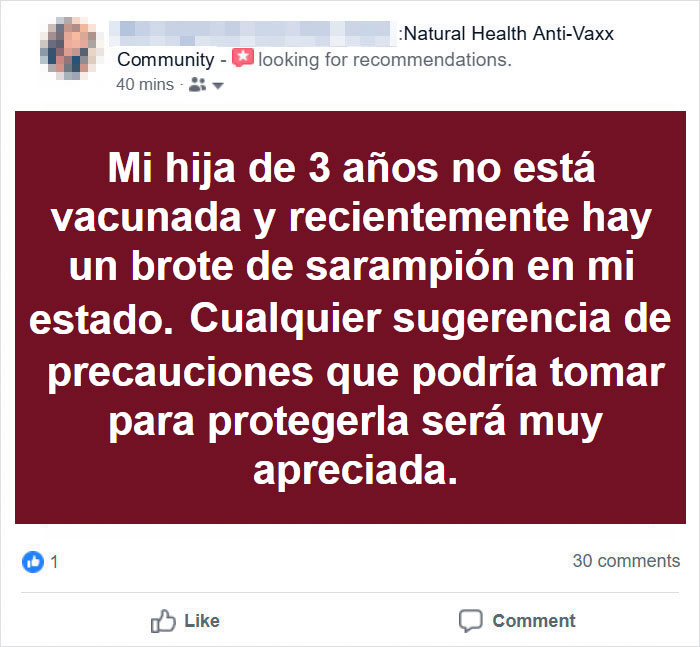 Una madre anti-vacunas pregunta cómo proteger a su hija no vacunada del brote de sarampión e Internet se lo explica