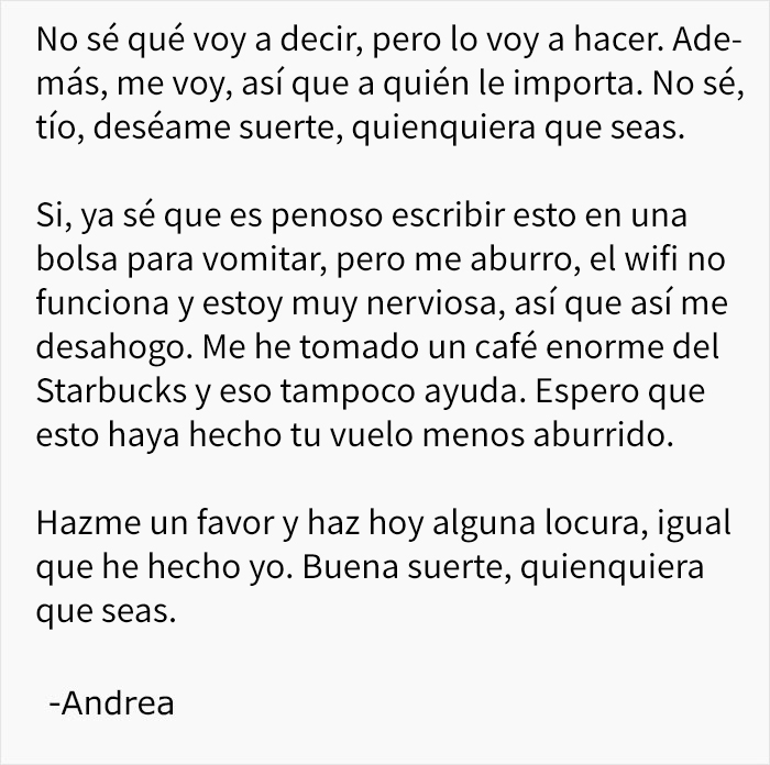 En internet están intentando encontrar a la persona que dejó esta nota en un avión