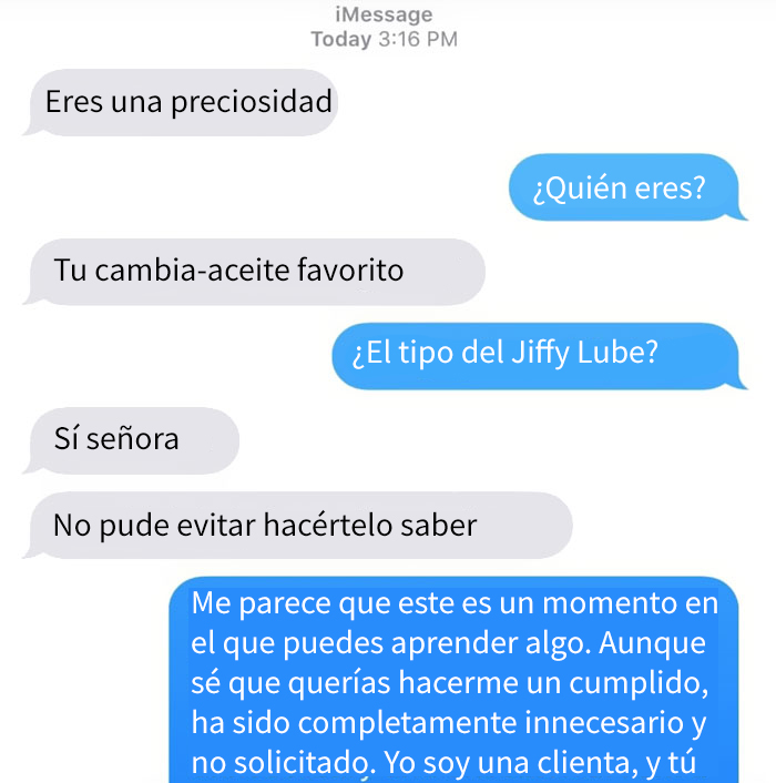 La gente aplaude la forma en que esta mujer calló a un empleado de Jiffy Lube que la estaba acosando