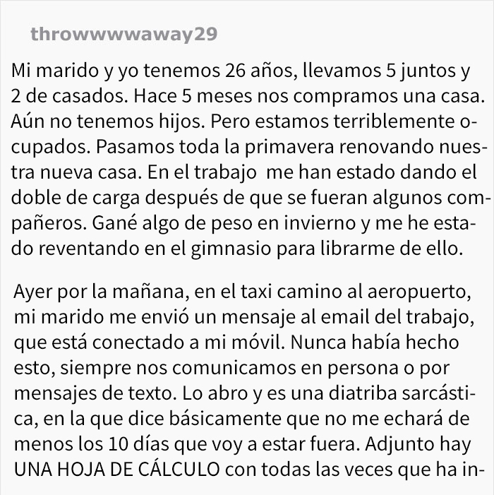 Este marido escribe cada vez que su mujer no quiso practicar sexo con él y se lo envió en un email cuando ella se fue en un viaje de trabajo