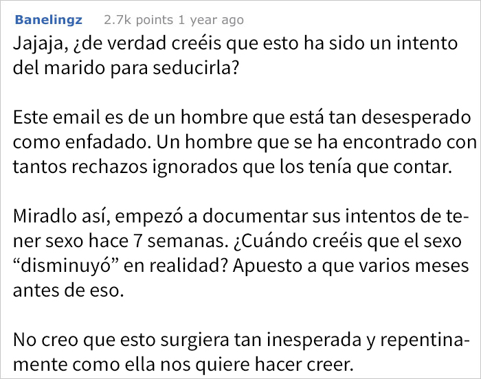 Este marido escribe cada vez que su mujer no quiso practicar sexo con él y se lo envió en un email cuando ella se fue en un viaje de trabajo