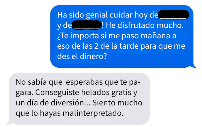 Esta madre no quiso pagar a la niñera porque "consiguió helado gratis y un día de diversión", así que ella le enseña sus mensajes "borrados"
