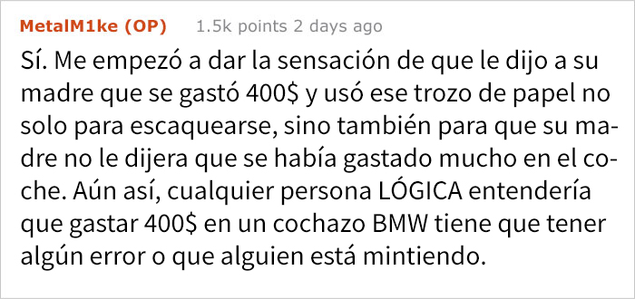 Un chico de 21 años se compró un coche, y su madre contactó con el vendedor para que le devolviera el dinero