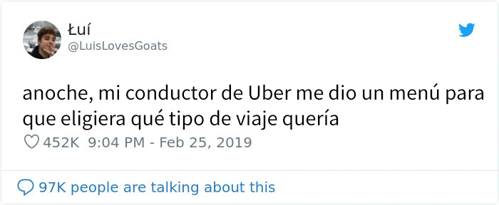 Este conductor de Uber les da a sus pasajeros un menú con los 5 tipos de viaje entre los que pueden elegir