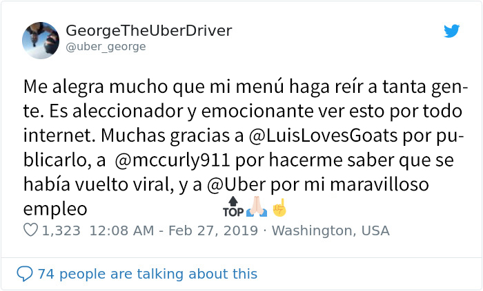 Este conductor de Uber les da a sus pasajeros un menú con los 5 tipos de viaje entre los que pueden elegir