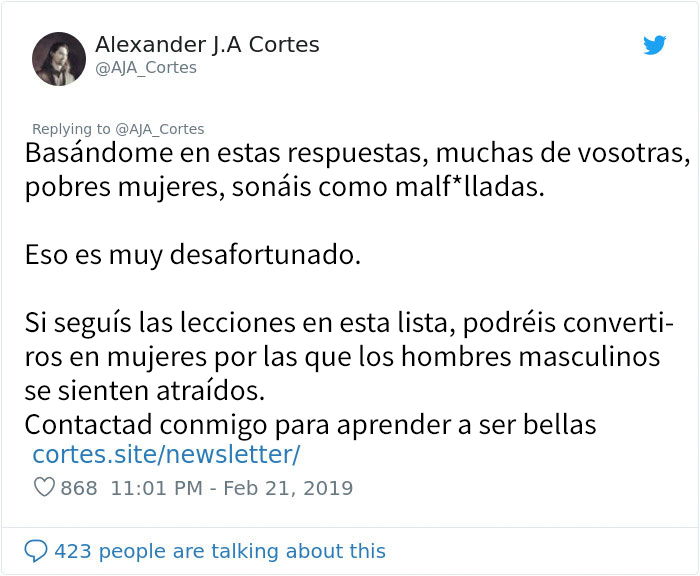 La gente destroza a este misógino sexista por sus 12 normas para "Mujeres Bellas"