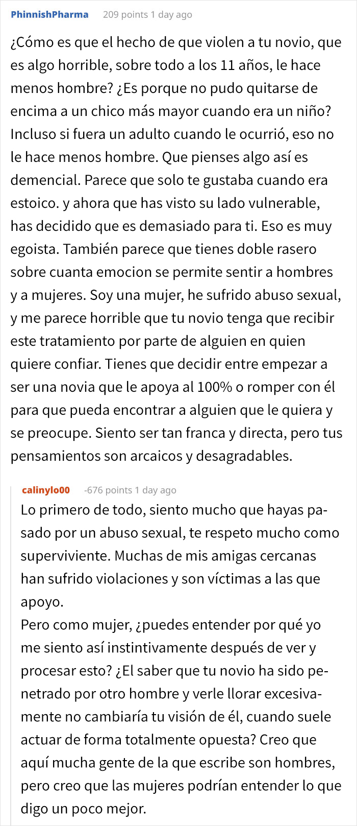 Esta chica pregunta si está mal dejar a su novio tras saber que fue violado, y las respuestas la destrozan