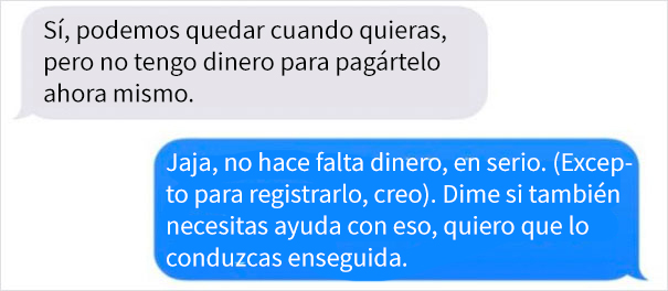 Este hombre comparte la conversación de su esposa con una posible compradora de su coche, y es lo opuesto de una pedigüeña