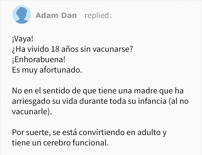 Esta madre antivacunas preguntó cómo evitar que su hijo se vacune al cumplir los 18, y fue acallada en los comentarios
