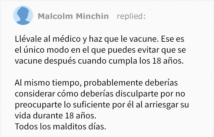 Esta madre antivacunas preguntó cómo evitar que su hijo se vacune al cumplir los 18, y fue acallada en los comentarios