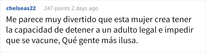Esta madre antivacunas preguntó cómo evitar que su hijo se vacune al cumplir los 18, y fue acallada en los comentarios