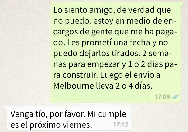 Este carpintero comparte la conversación con un niñato que le exigía una mesa personalizada en menos de 2 semanas