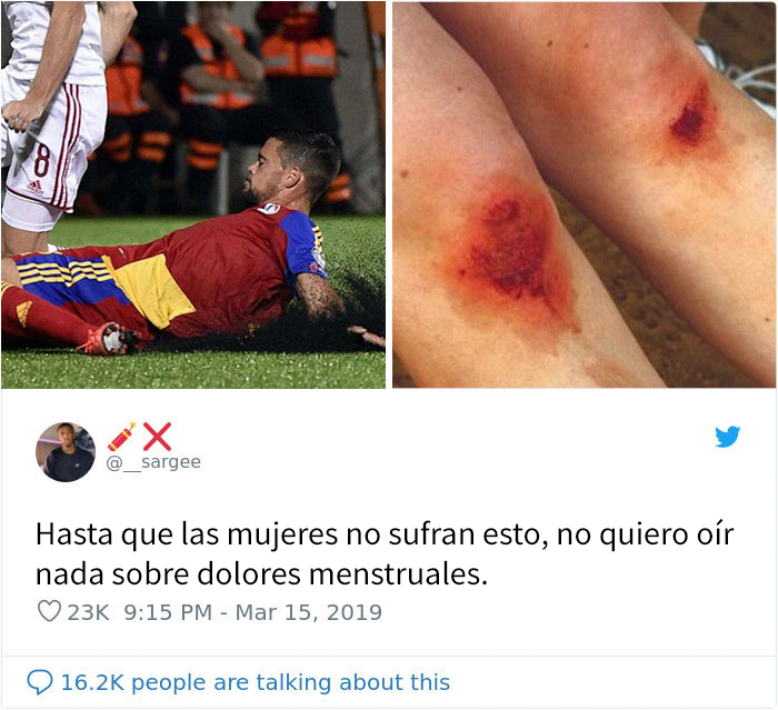 Este hombre dice que las mujeres deberían dejar de quejarse de los dolores menstruales hasta que sepan lo que se siente al desollarse las rodillas