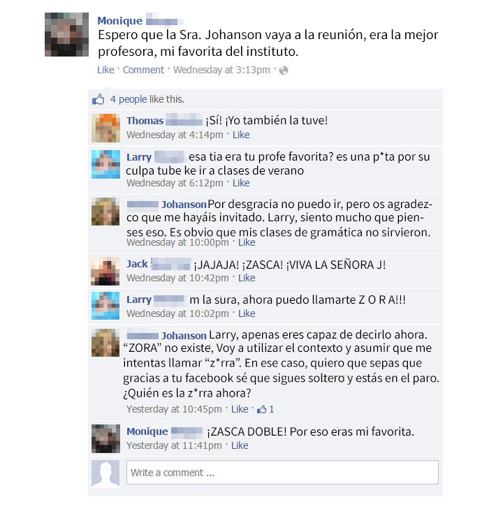 Este estudiante ingrato insulta en Facebook a su antigua profesora y esta se burla de él
