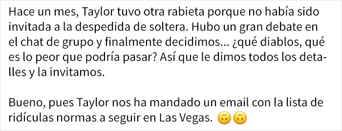Esta mujer fue invitada por pena a una despedida de soltera, y envió una lista de normas ridículas para todas las chicas