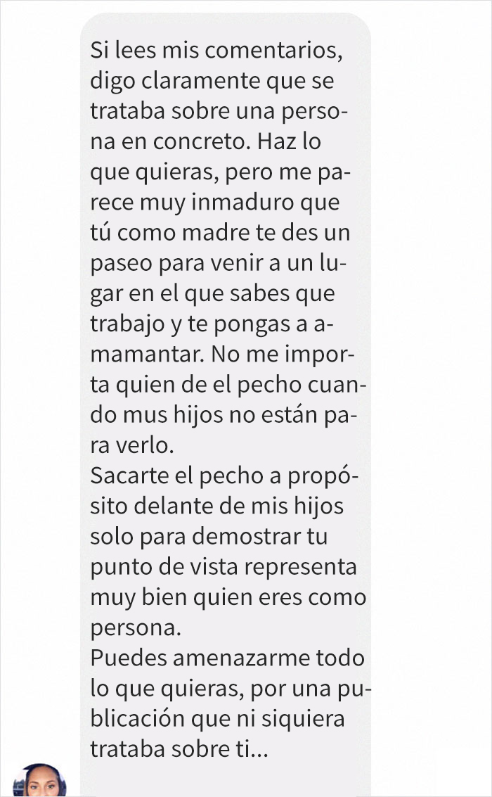 Esta madre amenaza con golpear a las mujeres que amamanten y a sus bebés, por lo que recibió reacciones negativas y perdió su empleo