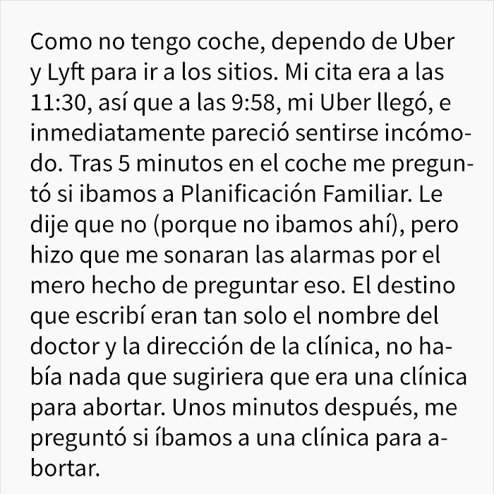 Este conductor de Uber detuvo el coche y abandonó a una mujer en medio de la carretera tras saber que se dirigía a abortar