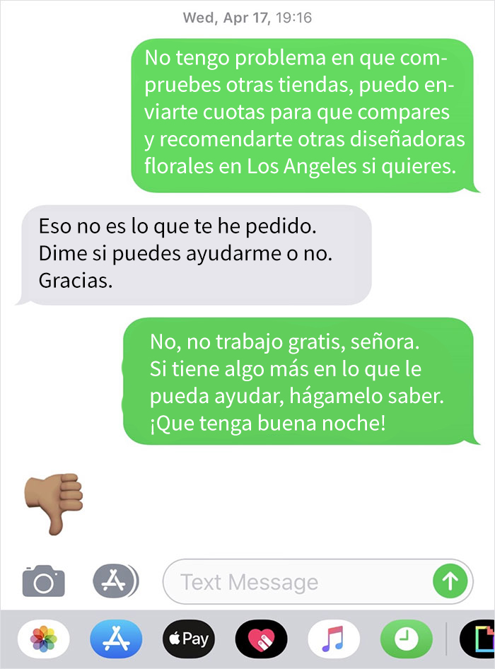 Esta florista comparte la conversación con una novia maleducada que esperaba que trabajara por visibilidad