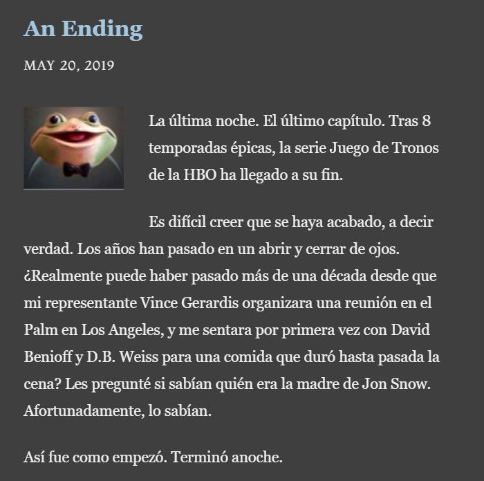 George R.R. Martin revela que el final en los libros será diferente al de la serie