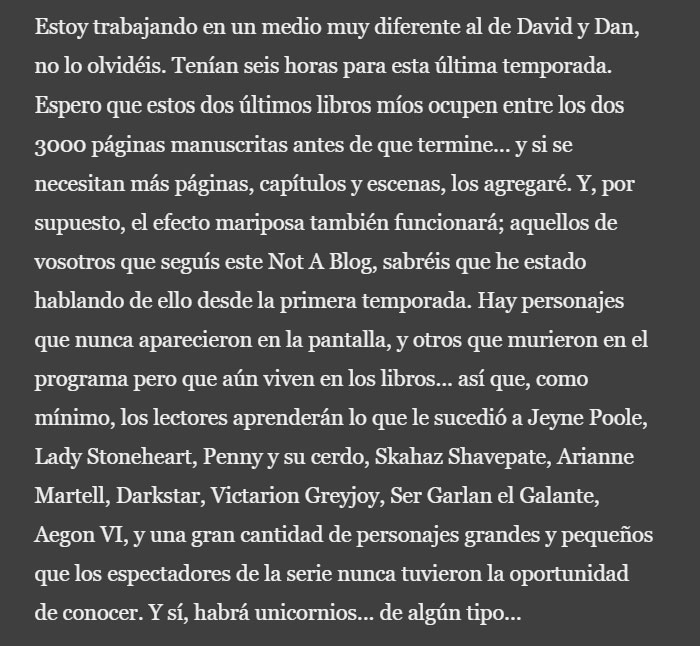 George R.R. Martin revela que el final en los libros será diferente al de la serie