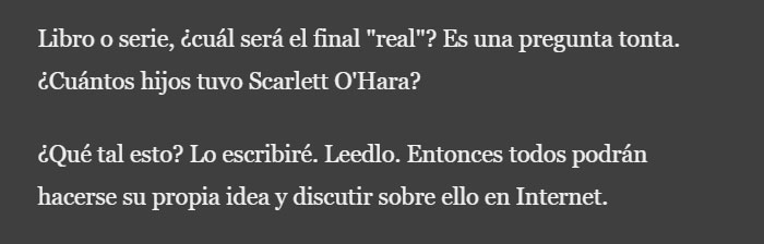 George R.R. Martin revela que el final en los libros será diferente al de la serie