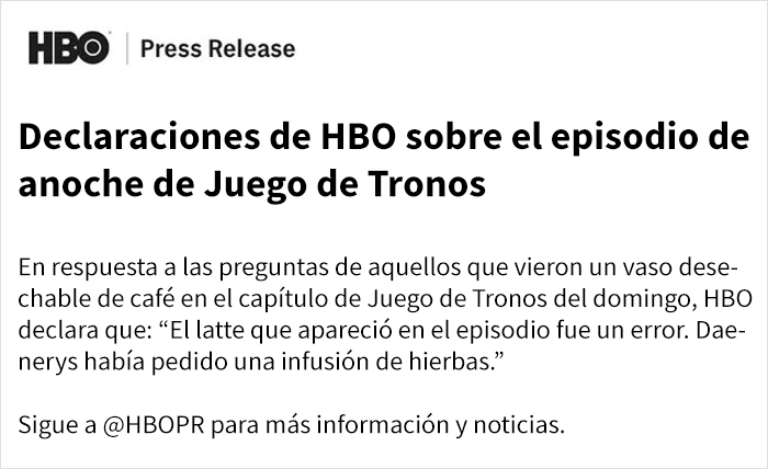 HBO responde sobre el vaso de café en la escena de Juego de Tronos y afirma que no es de Starbucks