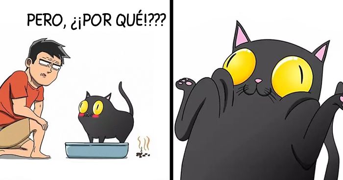 15 Cómics que muestran cómo es realmente vivir con un gato