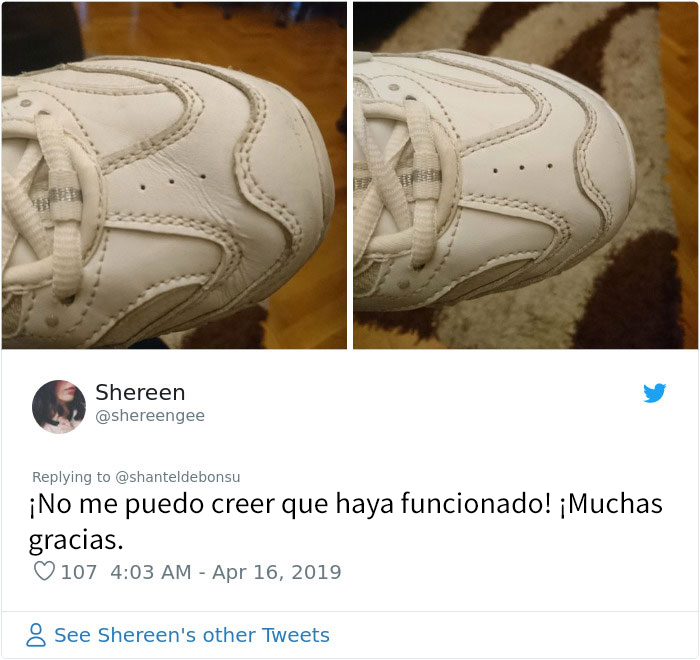 Esta mujer muestra un método para quitar arrugas de tus deportivas, y la gente comparte los resultados