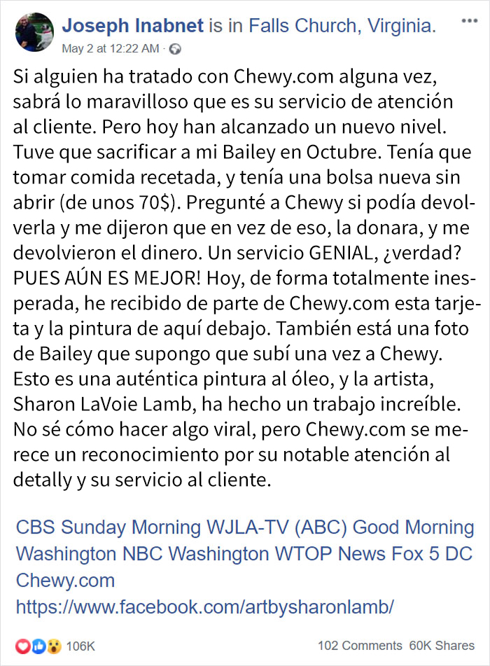 Este hombre pidió una devolución por la comida de perro después de que su perro muriera, y recibió una pintura con un mensaje