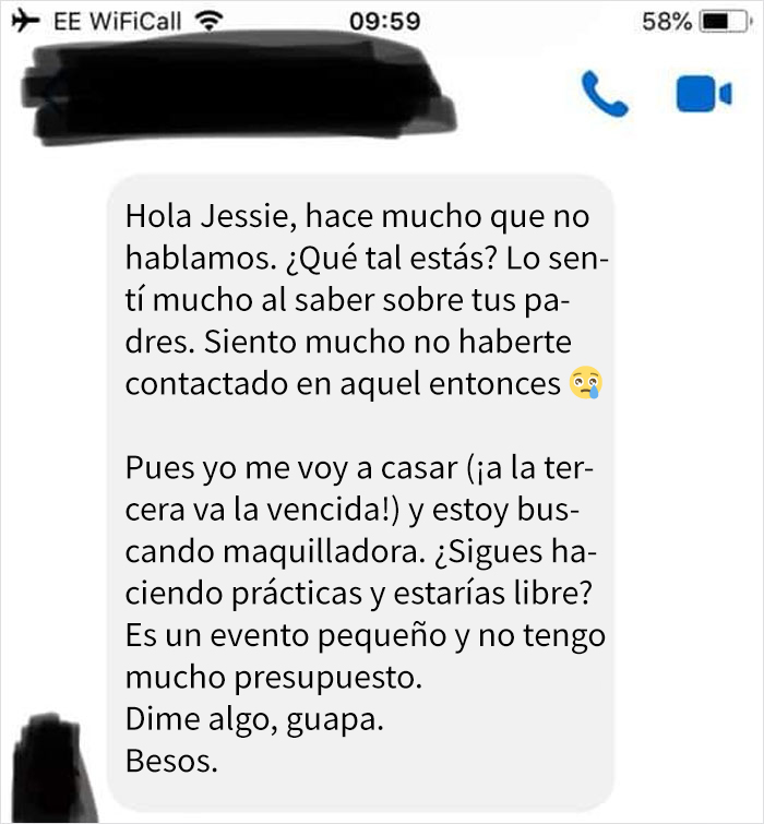 Esta maquilladora comparte capturas de pantalla de una novia que quería que le peinara y maquillara a cambio de visibilidad