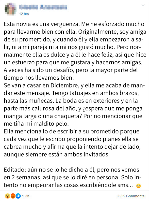 Esta novia pidió a una invitada que se tapara los tatuajes para la boda, así que compartió la conversación en un grupo para avergonzar a novias