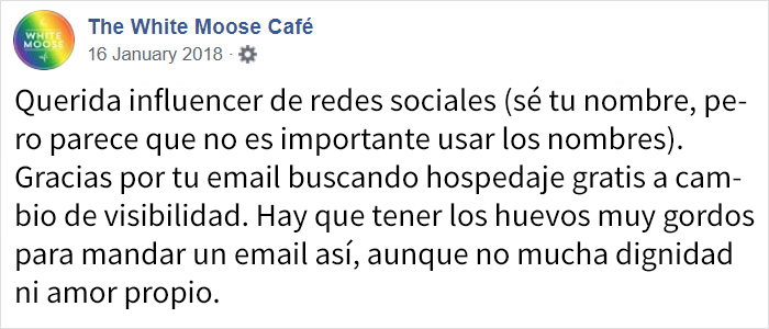 Se vuelve viral la respuesta de un hotelero enfadado al negarse a dar alojamiento gratis a una influencer
