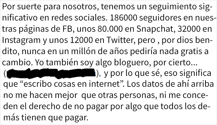 Se vuelve viral la respuesta de un hotelero enfadado al negarse a dar alojamiento gratis a una influencer