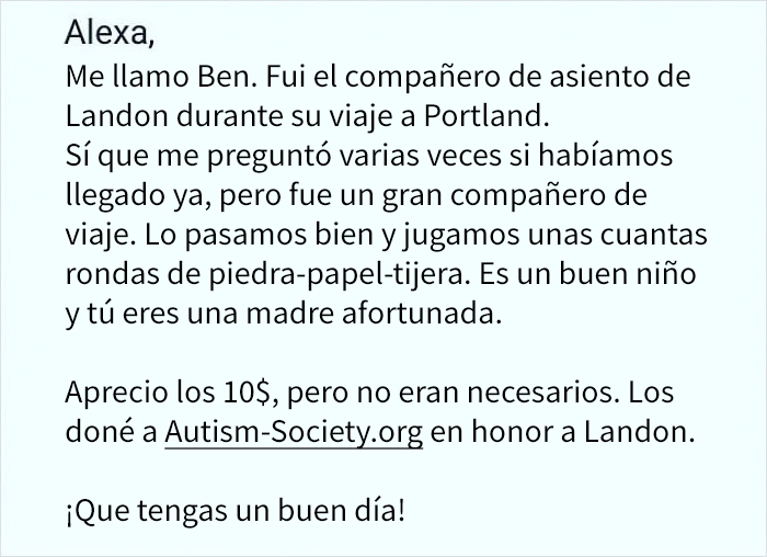 Este niño autista de 7 años volaba solo con una nota explicativa y 10$, pero tuvo al mejor compañero