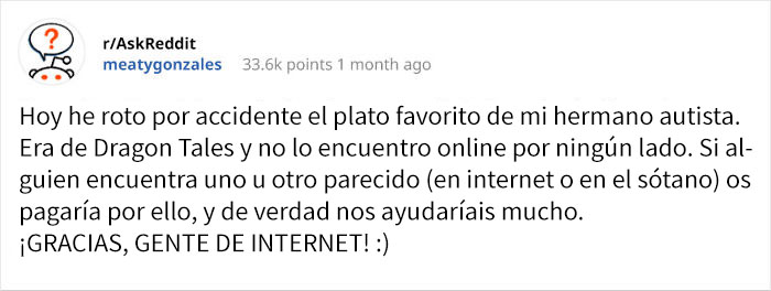 Esta chica rompió el único plato del que come su hermano autista, pidió ayuda en Reddit y la recibió