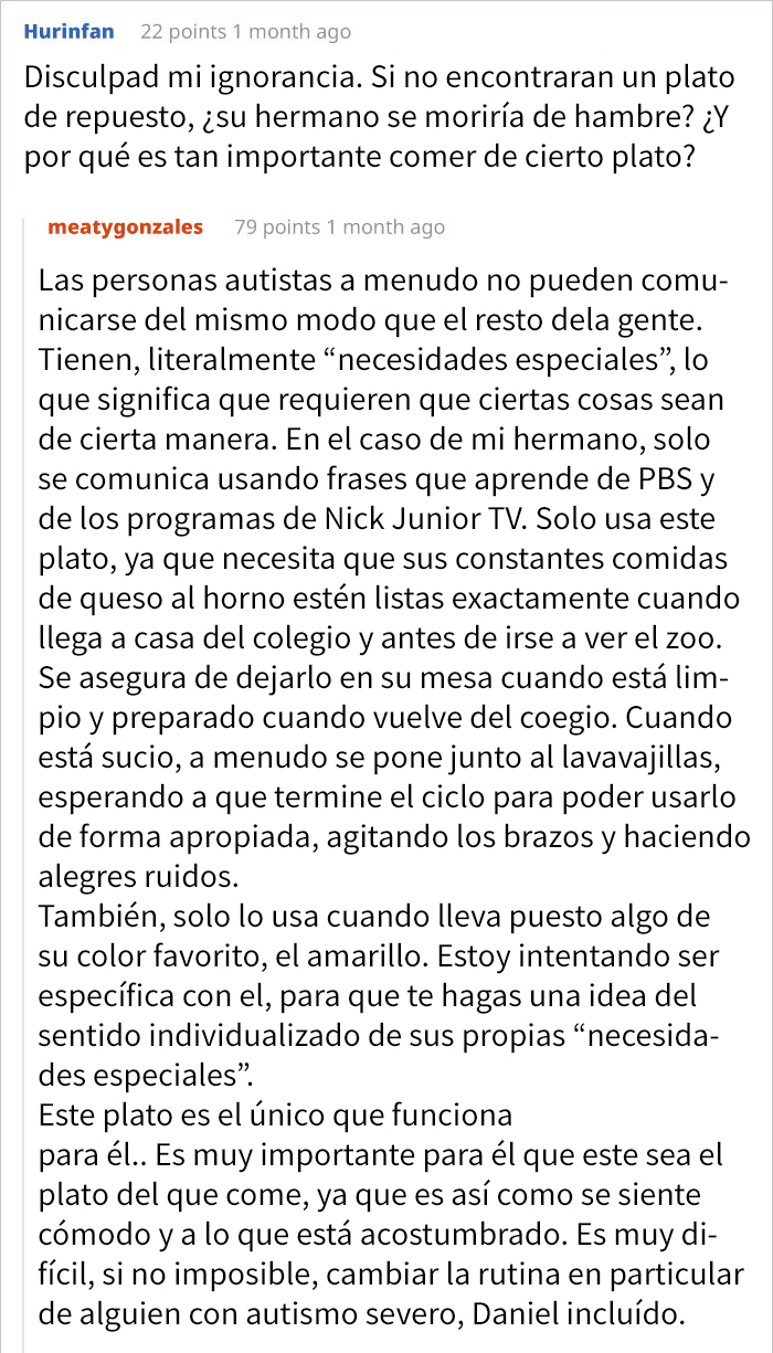 Esta chica rompió el único plato del que come su hermano autista, pidió ayuda en Reddit y la recibió