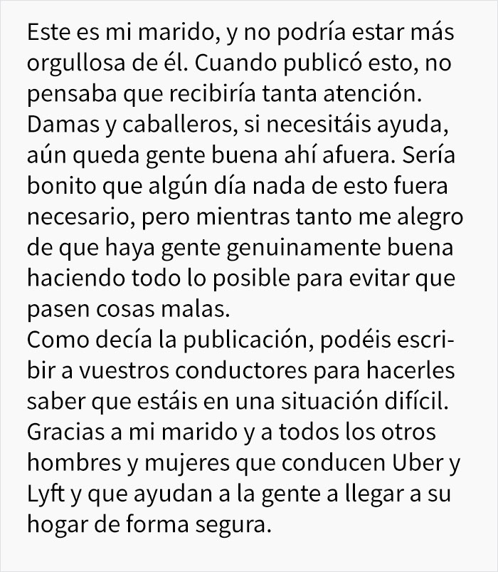 Este conductor de Uber recibió una mensaje pidiéndole que simulara ser el novio de la pasajera, para salvarla de un acosador