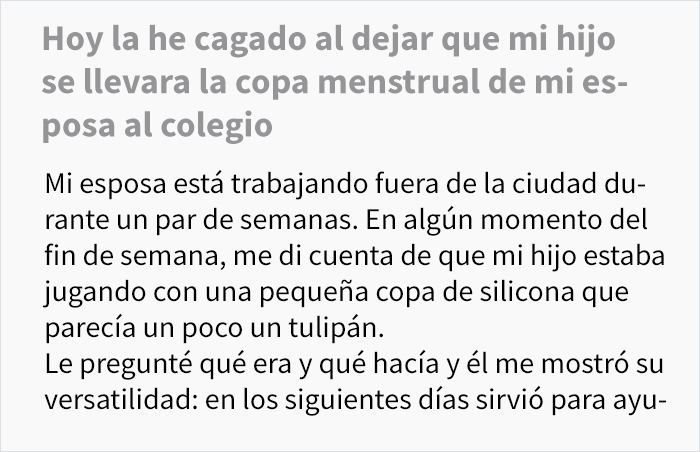 Este padre no sabía lo que era una copa menstrual y dejó que su hijo se la llevar al colegio para enseñarla