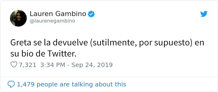 Trump se burla del discurso de Greta Thunberg y ella le menosprecia en su bio de Twitter