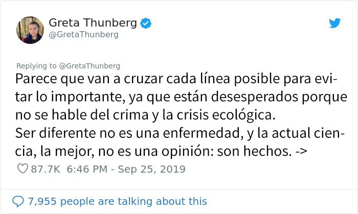 La activista Greta Thunberg deja por el suelo a sus críticos en un hilo viral de Twitter