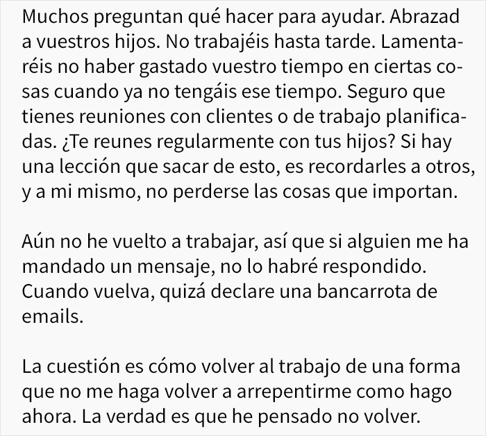 Esta es la emotiva carta de un padre adicto al trabajo tras descubrir que su hijo de 8 años murió mientras él estaba en una conferencia