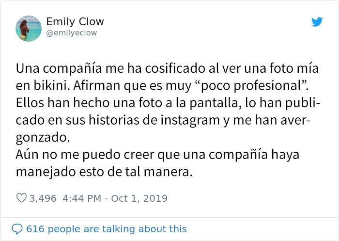 Esta chica solicitó un puesto de trabajo, pero la compañía encontró una foto de ella en bikini y la compartió públicamente para avergonzarla