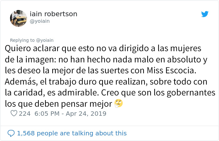 Este hombre afirmaba que las participantes de Miss Escocia parecían "poco diversas", pero fue acallado con divertidos comentarios