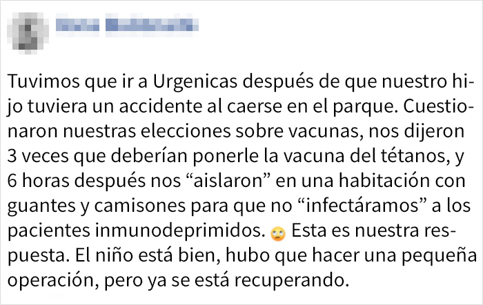 Estos padres antivacunas tuvieron que llevar a su hijo a Urgencias, pero fueron aislados de su hijo y los demás pacientes, así que hicieron la peineta a los médicos