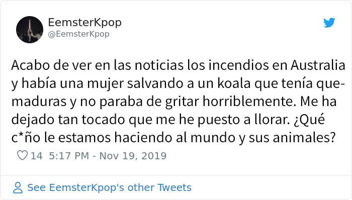 Esta mujer salvó a un koala que se abrasaba y gritaba quitándose su propia camisa