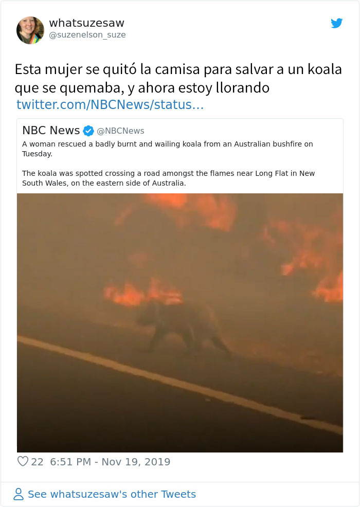 Esta mujer salvó a un koala que se abrasaba y gritaba quitándose su propia camisa